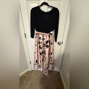 Pink and Black Formal Floral Print Dress
